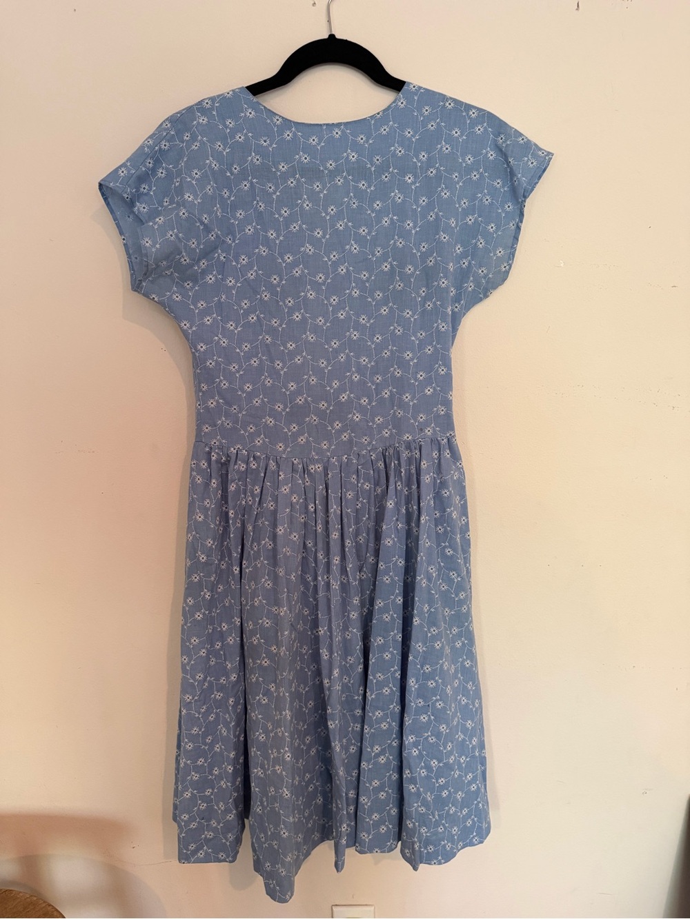 Blue Dress with White Embroidered Flowers